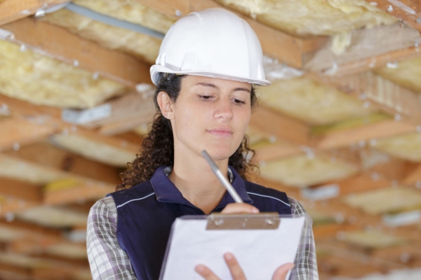 lady contractor inspecting home's insulation