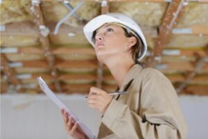 female inspector evaluating home insulation