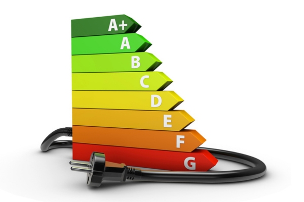 energy efficiency rating chart with a plug depicting improvement